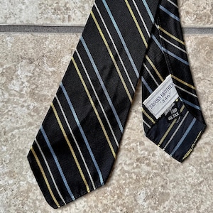 1950s BROOKS BROTHERS Yellow & Blue Regimental Striped Silk Repp Tie | Untipped Ivy League Trad