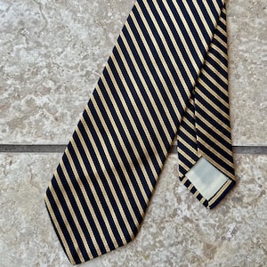 Vintage BROOKS BROTHERS Yellow & Navy Blue Regimental Striped Silk Repp Tie | Ivy League Trad