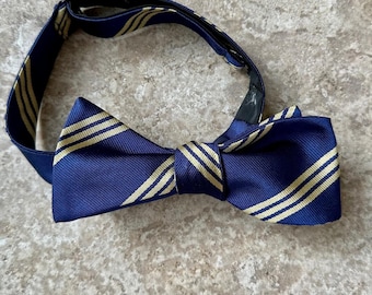 Vintage Blue & Silver Regimental Striped Silk Repp Bow Tie | Ivy League Trad