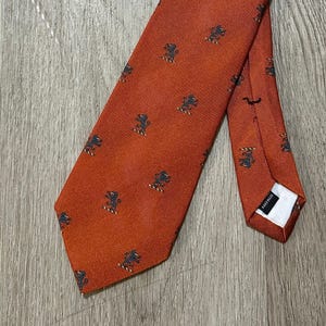 Vintage BEN SILVER Orange Emblematic Silk Repp Tie w/ Heraldic Motif | Ivy League Trad