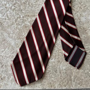 1960s Brown & Red Regimental Striped Silk Repp Tie | Untipped Necktie Ivy League Trad