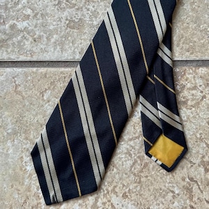 1960s Navy Blue & Silver Regimental Striped Silk Tie | Ivy League Trad