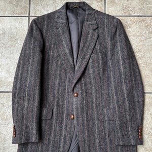 Vintage Dark Gray & Red Striped Harris Tweed Sport Coat | 39 40 Regular | BRITCHES GEORGETOWN Ivy League Trad