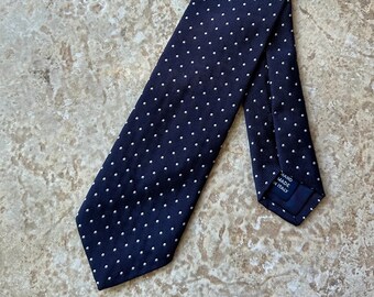 vintage POLO RALPH LAUREN Cravate en repp de soie bleu marine et argent à petits pois | Fabriqué en Italie Ivy League Trad