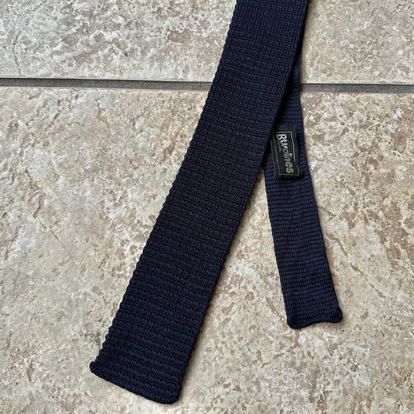 1970s ROOSTER Blue Cotton Knit Tie | Burdines FL Ivy League Trad