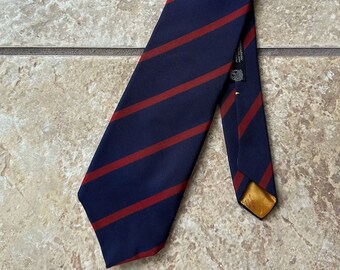 1970s ATKINSONS Dark Blue & Red Regimental Striped Irish Poplin Tie | Cable Car Clothiers Ivy League Trad