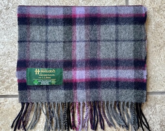 Bufanda vintage de lana de cordero a cuadros gris y morado de LL BEAN / John Hanly Co Ivy League Trad