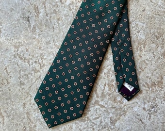 vintage LANDS' END Cravate verte foulard en soie à fleurs et médaillons | Ivy League professionnelle