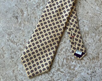Cravatta vintage in twill di seta con stampa cachemire giallo pallido LANDS' END / Ivy League Trad