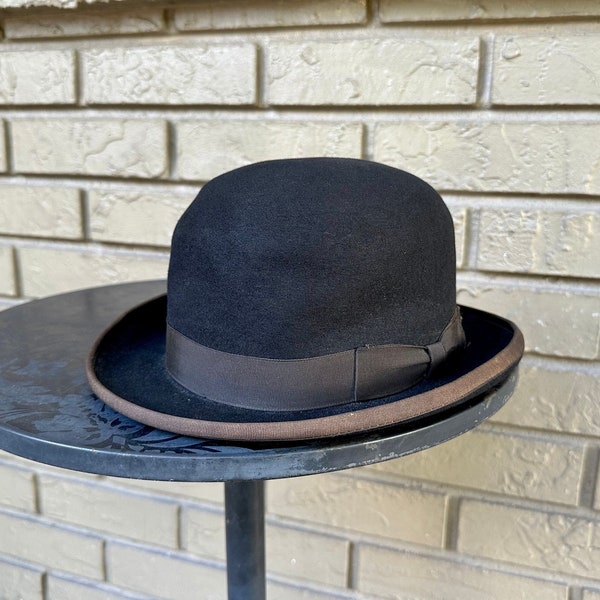 1950s SEARS Pilgrim Black Felt Bowler Hat | Size 7 | Ivy League Trad