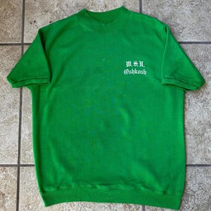 1970s Green Cotton Blend Crewneck Short-Sleeve Sweatshirt | Medium | Ivy League Trad