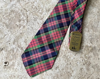 Deadstock 1930s Rayon Plaid Tie | Resilient Untipped 3 Fold Construction NOS