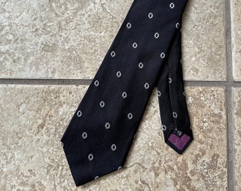 Vintage schwarze Seide Rips Emblemschrift Krawatte | KEYS & LOCKWOOD Ivy League Trad