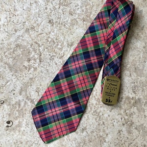 Deadstock 1930s Rayon Plaid Tie | Resilient Untipped 3 Fold Construction NOS