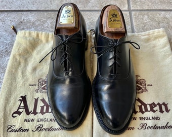 Vintage ALDEN Black Calfskin Leather Plain Toe Bal Oxfords | Size 8.5 A/C | 932 Made in USA Ivy League Trad