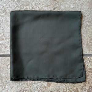 Vintage Dark Green Silk Foulard Pocket Square | 16.5" x 16.5" | Hand Rolled Edges Ivy League Trad