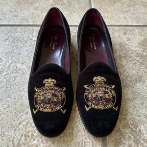 Vintage RALPH LAUREN Purple Label Black Velvet Slippers | Size 7.5