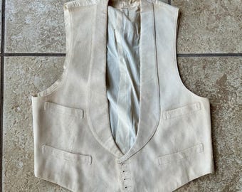Early 1900s Cream Silk Cotton Shawl Collar Formal Waistcoat | Extra Small | Buckle-Back
