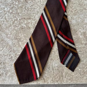 1960s Brown & Red Regimental Striped Silk Repp Tie | Untipped Necktie Ivy League Trad