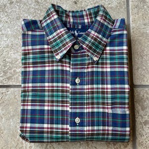 Vintage POLO RALPH LAUREN Blue Plaid Cotton Button Down 