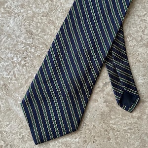 Vintage BROOKS BROTHERS Navy Blue & Green Regimental Striped Silk Twill Tie | Made in USA Ivy League Trad