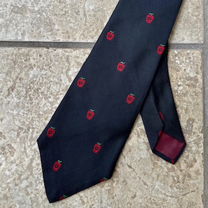 1970s BROOKS BROTHERS Dark Blue Emblematic Silk Repp Tie w/ Apple Motif | Ivy League Trad