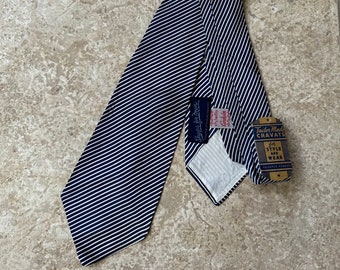 Deadstock 1940s Blue Striped Twill Rayon Cravate | CARHOLM Ivy League Trad Nos