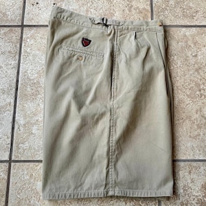 Vintage POLO RALPH LAUREN Khaki Brushed Cotton Twill Pleated Shorts | Size 33 | Made in Usa Side Adjusters Ivy League Trad