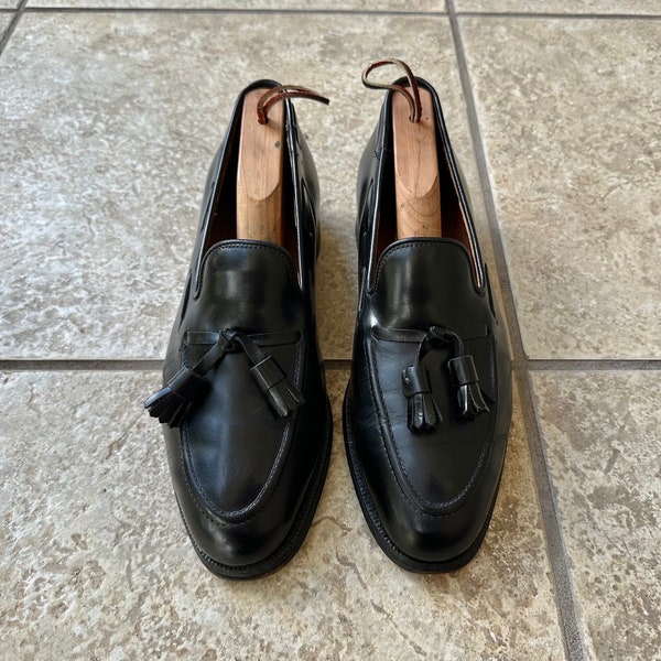 Vintage Black Calfskin Leather Tassel Loafers | Size 9 | TWEED Made in England Ivy League Trad