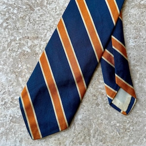 Vintage BROOKS BROTHERS Orange & Dark Blue Regimental Striped Silk Repp Tie | MAKERS Ivy League Trad