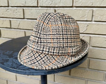 1960s BORSALINO Brown Plaid Tweed Wool Trilby Hat | Size 7 1/2 | Made in Italy Ivy League Trad