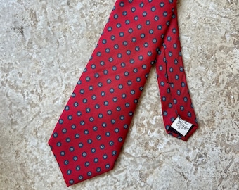 vintage LANDS' END Cravate foulard en soie rouge à fleurs et médaillons | Ivy League professionnelle