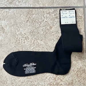 Deadstock BROOKS BROTHERS Black Merino Wool Nylon Dress Socks | Large | Made in England