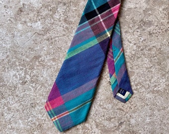 Vintage LANDS END Plaid Madras Cotton Tie | Ivy League Trad