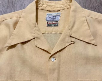1950s Beige Rayon Gabardine Button-up Shirt | 14 - 32 | MANHATTAN