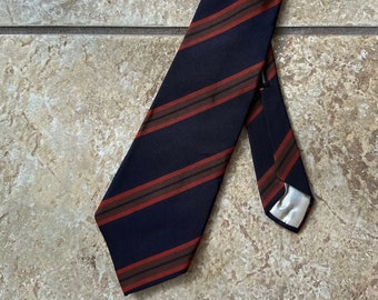 1970s ATKINSONS Black & Orange Regimental Striped Irish Poplin Tie | ROBERT KIRK Ivy League Trad