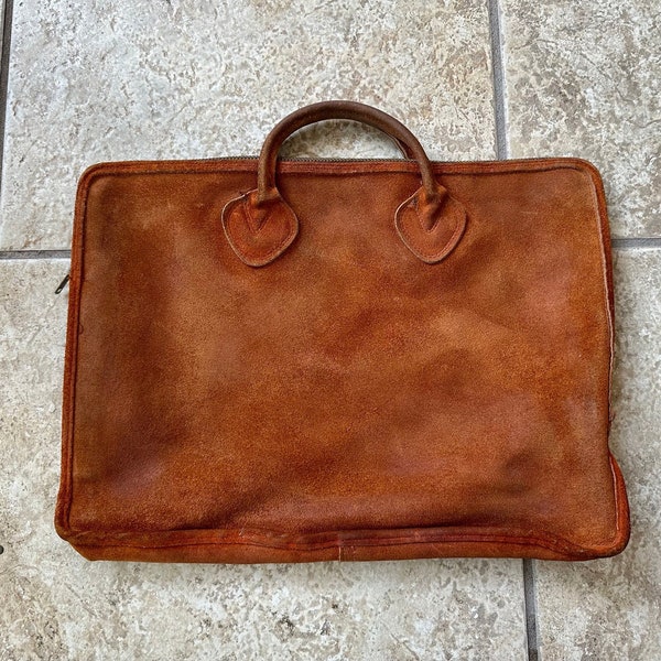 Vintage LL BEAN Brown Suede Leather Folio Bag | Ivy League Trad