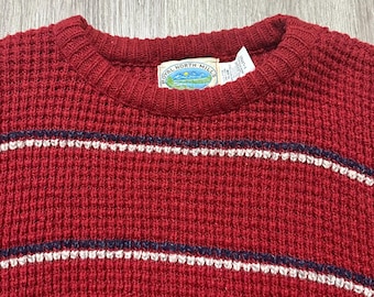 Vintage Red & Blue Horizontal Striped Wool Crewneck Sweater | Extra Large | Made in USA