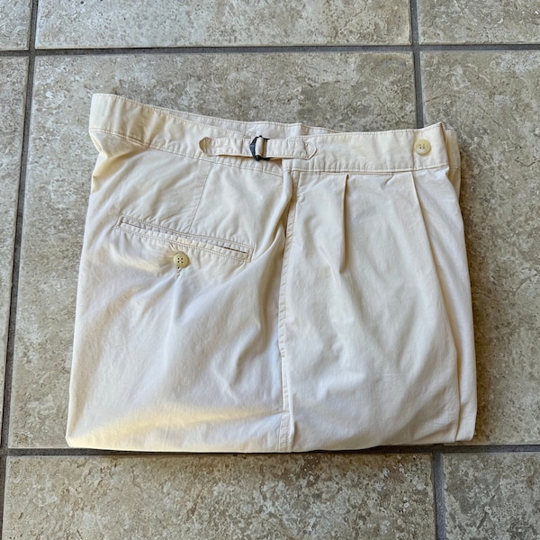 Vintage POLO RALPH LAUREN Cream Cotton Poplin Pleated Chinos | 35 x 34.5 | Made in Usa Ivy League Trad