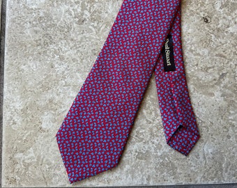 Vintage PAUL STUART Red & Blue Floral Print Silk Foulard Tie | Self-Tipped Trad