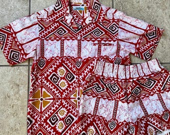 1960s PENNEYS Batik Cotton Cabana Set Shirt & Swim Trunks | Medium | Hawaii Summer Swimwear Ivy League
