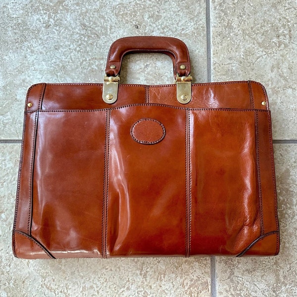 Vintage Light Brown Leather Attaché Briefcase | BOND STREET Italy Ivy League Trad