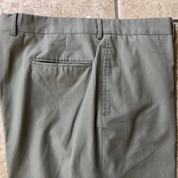 Vintage Olive Green Poplin Cotton Blend Chinos Pants | 35 x 27.75 | Ivy League Trad Summer