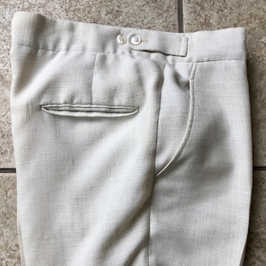 1970s LANGROCK Oatmeal Linen Blend Pants Trousers | 32 x 26.5 | Princeton Ivy League Trad