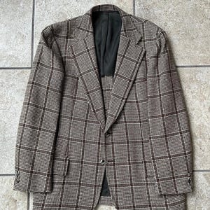 Giacca sportiva in tweed di lana a quadri marroni e grigi anni '70 / 41 42 Regular / Stile Ivy League