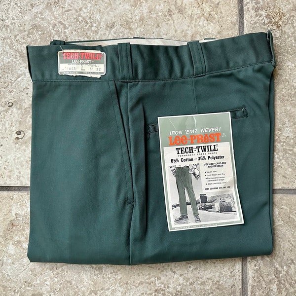 Deadstock 1960 LEE TECH TWILL Pantaloni Chinos in misto cotone verde / 30 x 31,5 / Ivy League Trad Nos