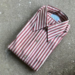 Deadstock Cotton Blend Red & Pink Striped Button Up Shirt | 15.5 Medium | Summer Ivy League Trad