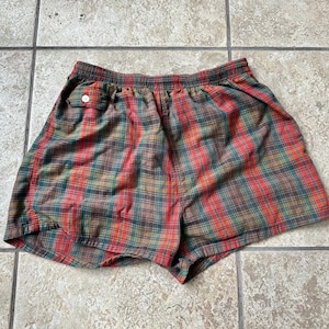 jaren 1960 rood & groen geruite katoenen zwembroek | Middel | Ivy League Trad