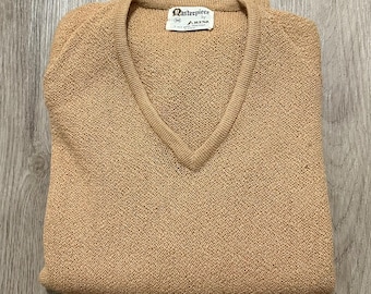 1960s Camel Alpaca Knit V-Neck Sweater | Medium | Ivy League