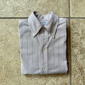 1950s BROOKS BROTHERS Beige & Green Striped Oxford Cloth Button Down | 14.5 - 32 | Ivy League Trad